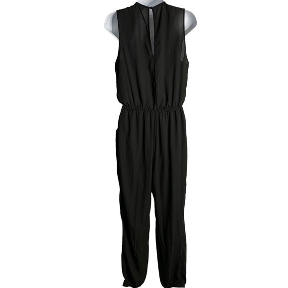 Love Tree Sleeveless Jumpsuit L Black Pockets Elastic Waist Lace Up V Neck - Picture 4 of 6